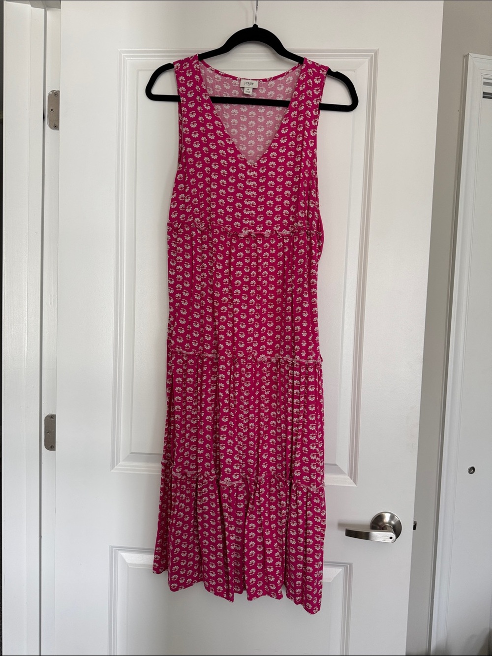 J. Crew Hot Pink Floral Sleeveless Tiered Maxi Dress